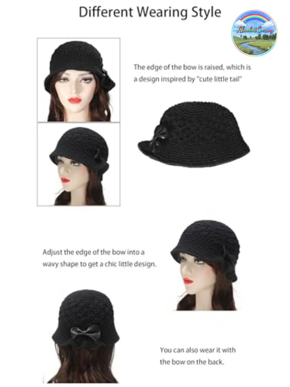 Hand Knitted Crochet Bucket Hat 100% Cotton Leather Bowknot Sun Hat